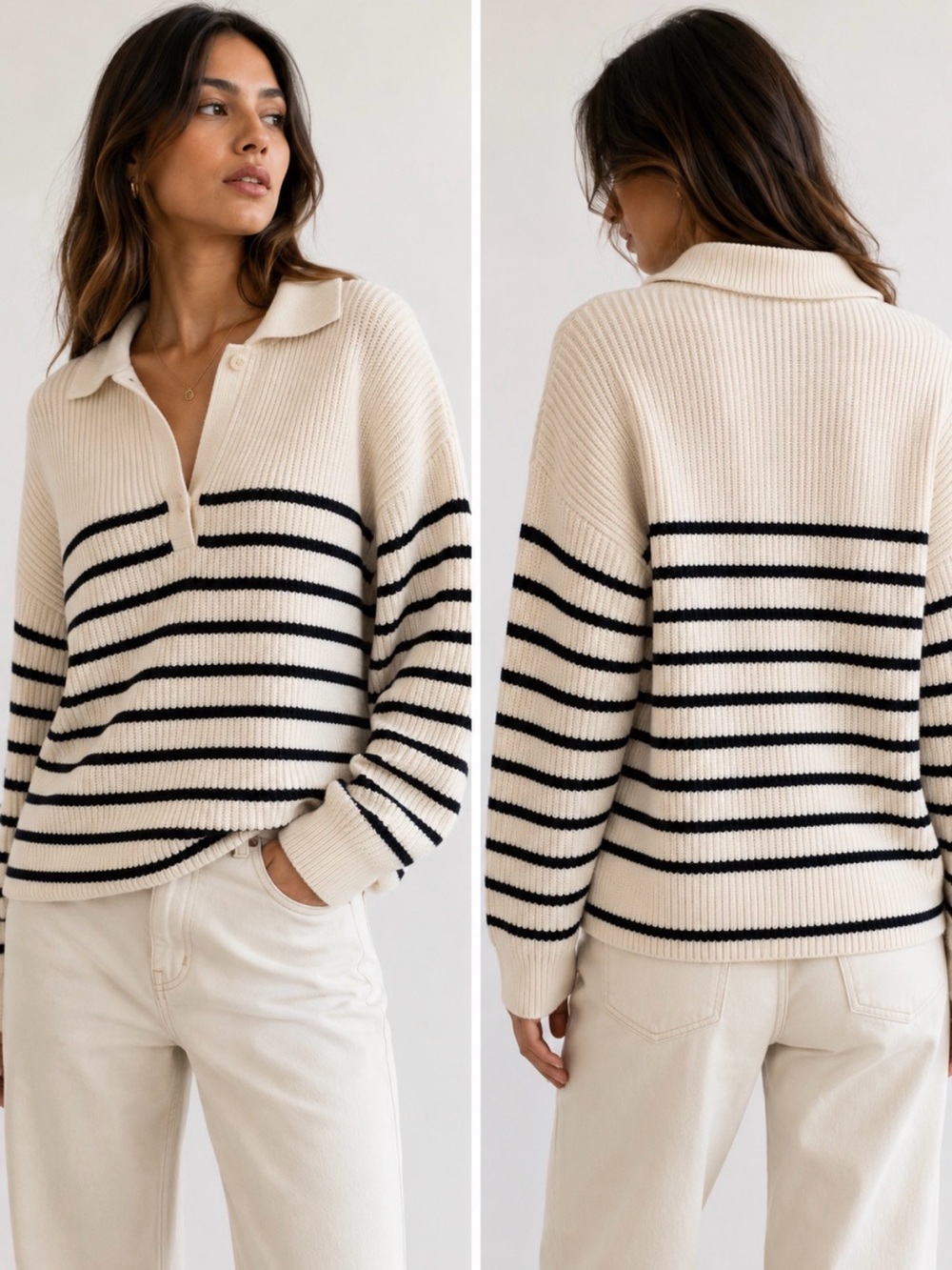 Zara Knit Sweater with Cream and Black Stripes